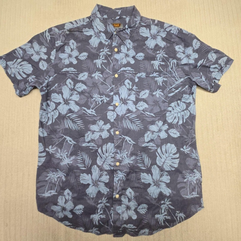 The Foundry Supply Co Shirt Mens XLT Blue Hawaiian Floral Short Sleeve Button Up